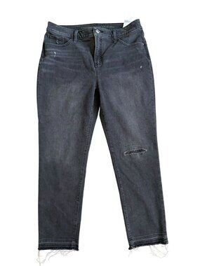 CHICOS Black Gray So Slimming Distressed Girlfriend Slim Leg Ankle Jeans Size US